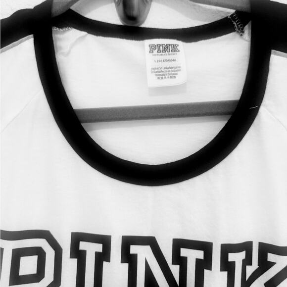PINK Victoria's Secret Black and White Long Sleeve Tee size large - Picture 3 of 5
